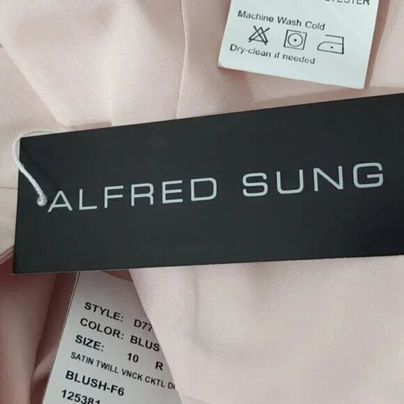 2/$50 Alfred Sung Draped Faux Wrap Sateen Cocktail Dress w/ Pockets Size 10R - Picture 7 of 8